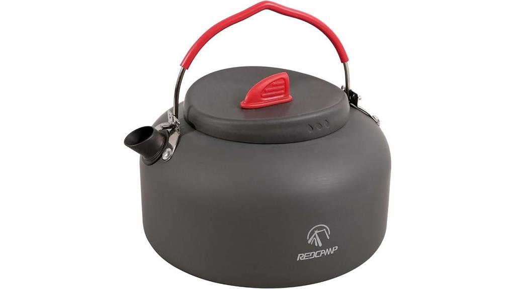 compact red camping kettle